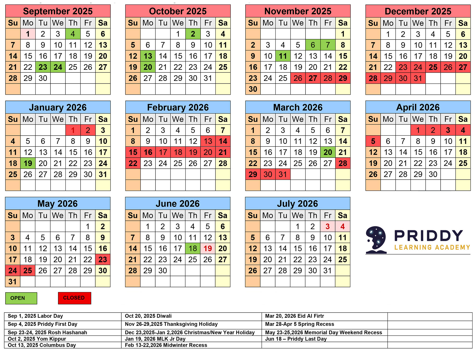 2025/26 School Calendar